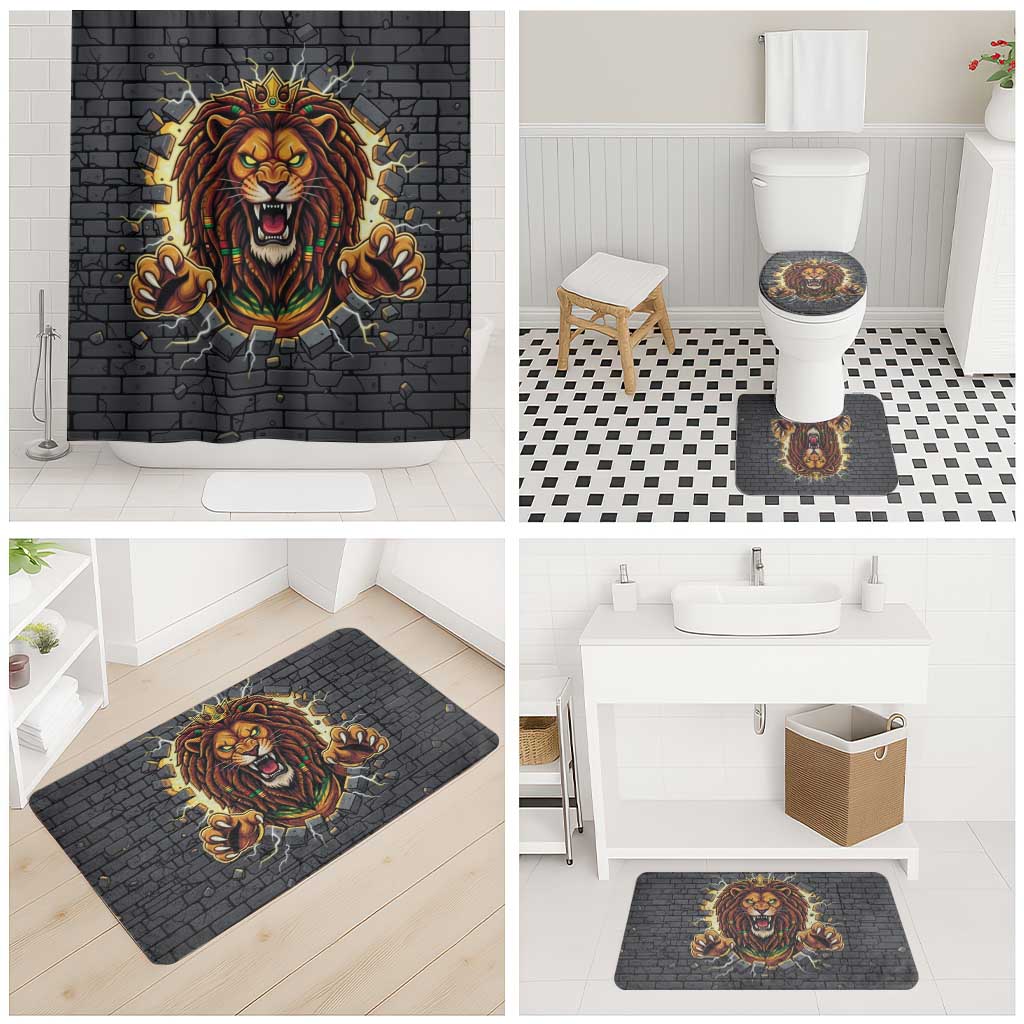 Jamaica Rasta Lion Bathroom Set Reggae Lion Breaking Wall Design - Wonder Print Shop