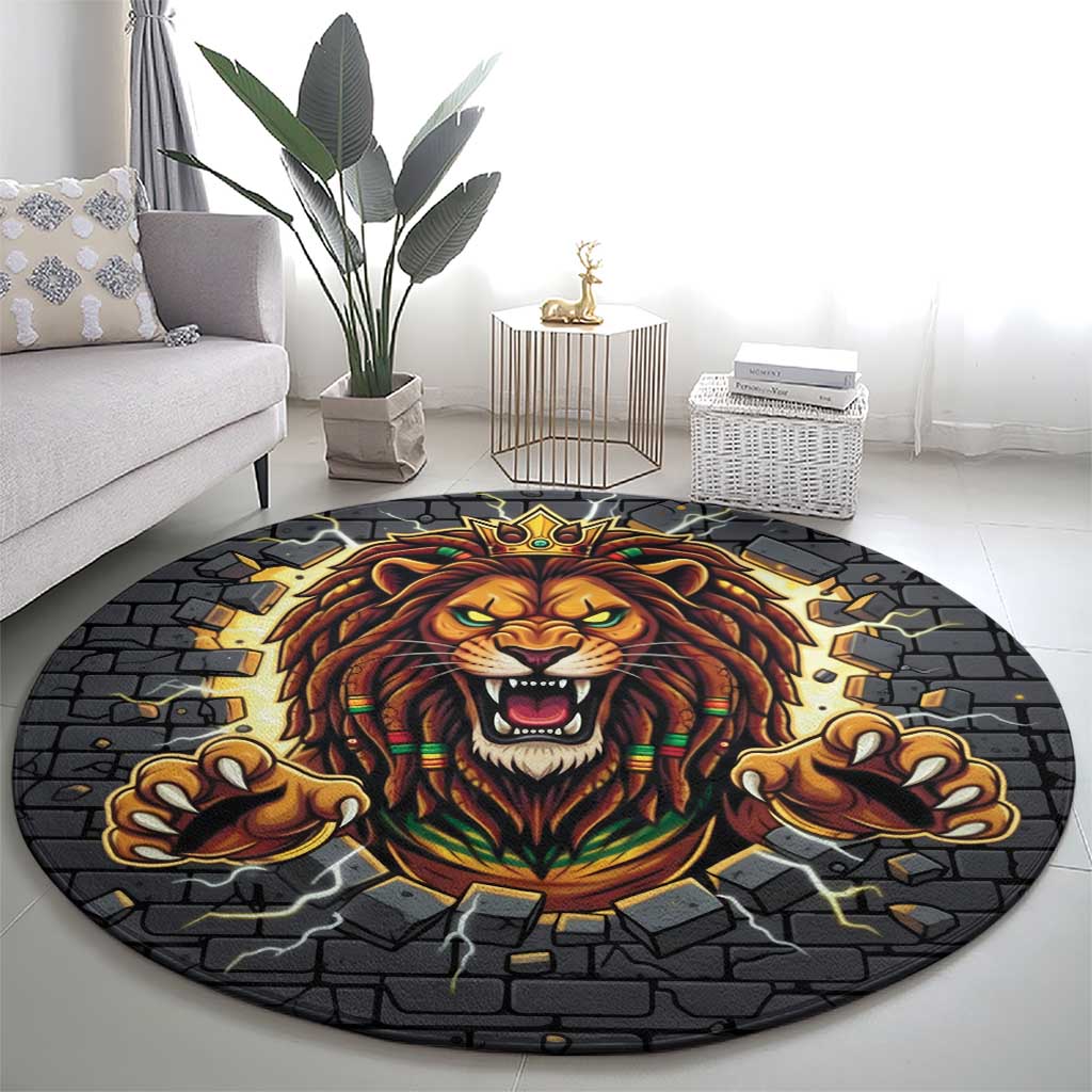 Jamaica Rasta Lion Round Carpet Reggae Lion Breaking Wall Design - Wonder Print Shop