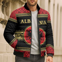 Personalized Albania Eagle Bomber Puffer Jacket Red and Black Heritage - Wonder Print Shop