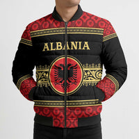 Personalized Albania Eagle Bomber Puffer Jacket Red and Black Heritage - Wonder Print Shop