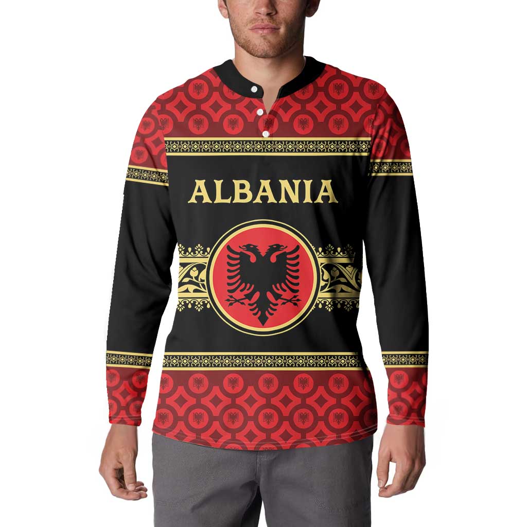Personalized Albania Eagle Button Sweatshirt Red and Black Heritage - Wonder Print Shop