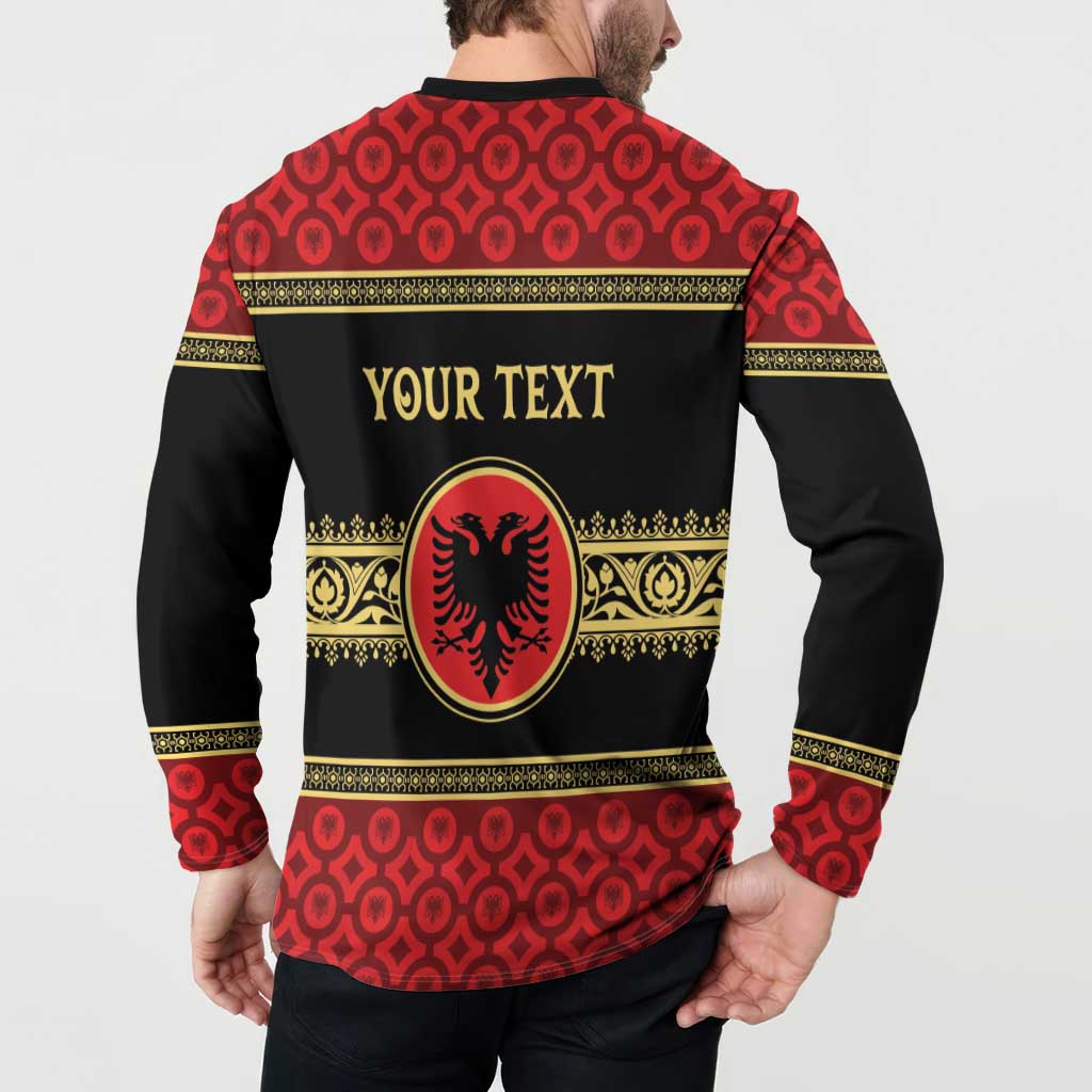 Personalized Albania Eagle Button Sweatshirt Red and Black Heritage - Wonder Print Shop
