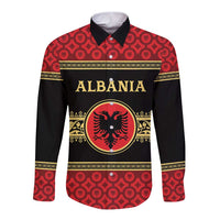 Personalized Albania Eagle Long Sleeve Button Shirt Red and Black Heritage - Wonder Print Shop