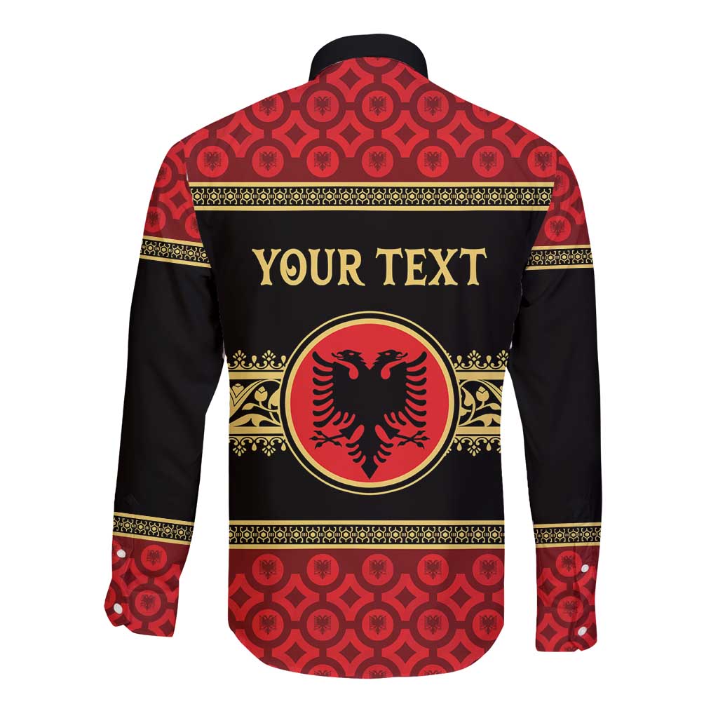 Personalized Albania Eagle Long Sleeve Button Shirt Red and Black Heritage - Wonder Print Shop