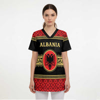 Personalized Albania Eagle Scrub Top Red and Black Heritage - Wonder Print Shop