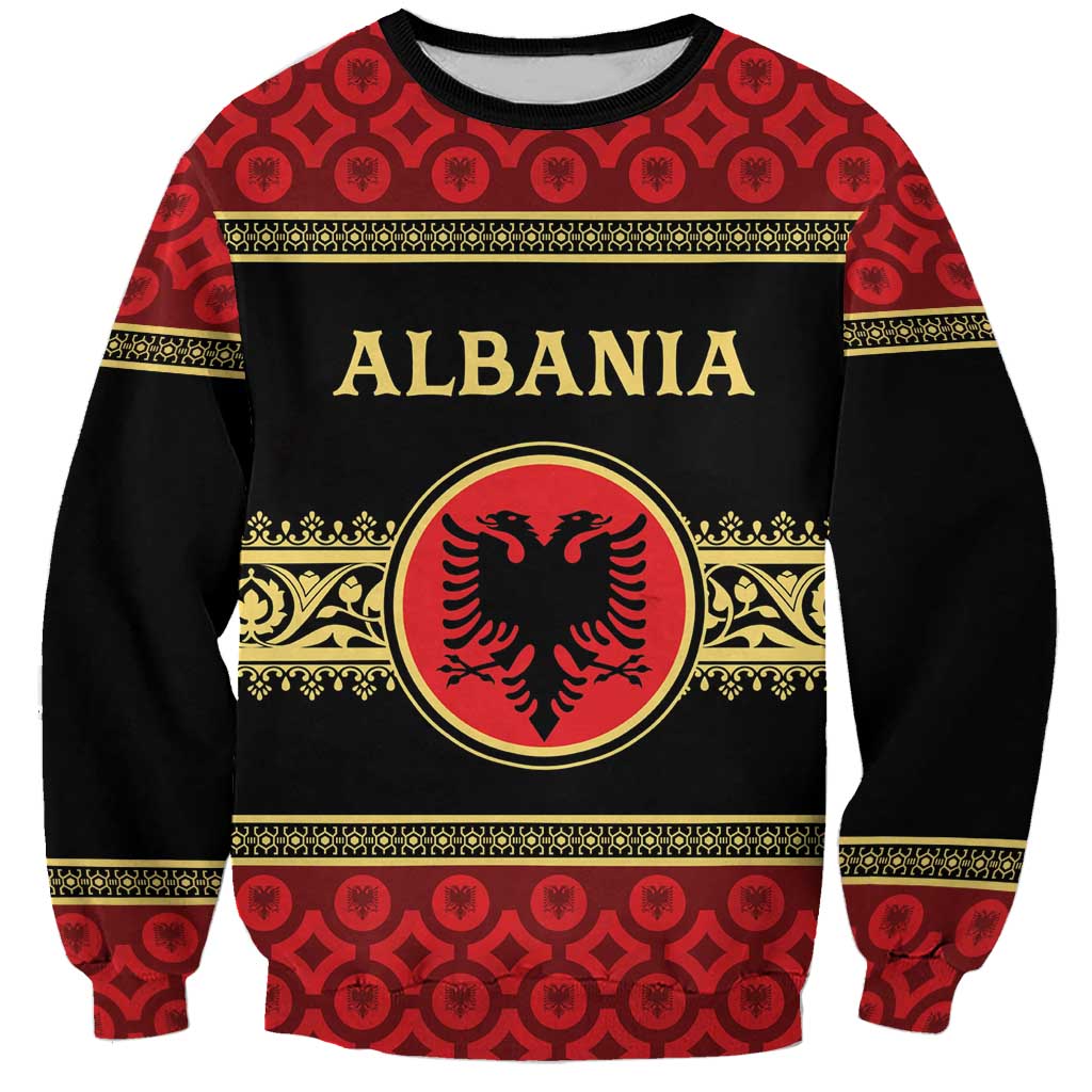 Personalized Albania Eagle Sweatshirt Red and Black Heritage - Wonder Print Shop