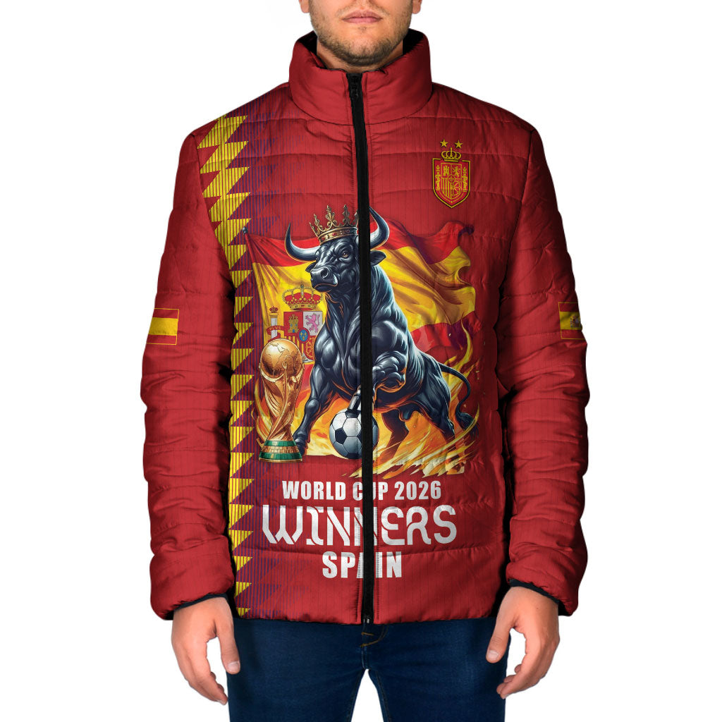 Custom World Football 2026 Spain Padded Jacket Spanish Bull Rising Champions - Wonder Print Shop