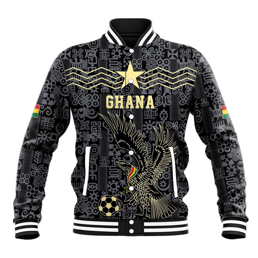 Custom World Football 2026 Ghana Baseball Jacket Black Stars Rise with Black Adinkra Pattern