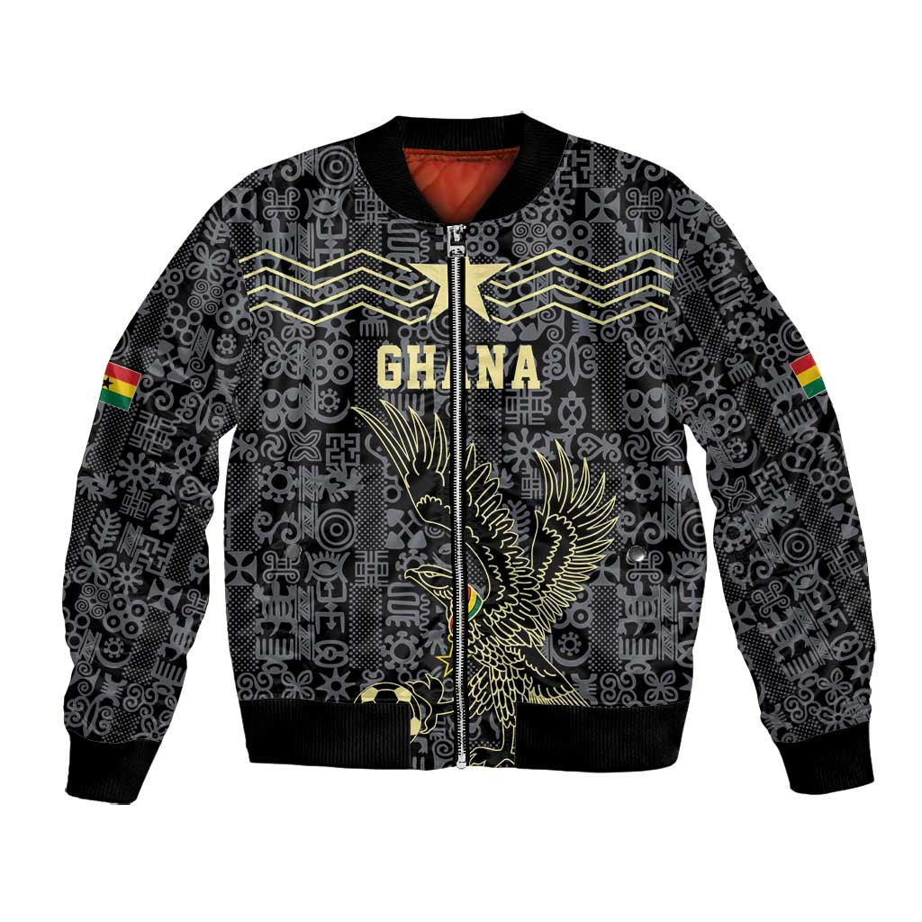 Custom World Football 2026 Ghana Bomber Jacket Black Stars Rise with Black Adinkra Pattern