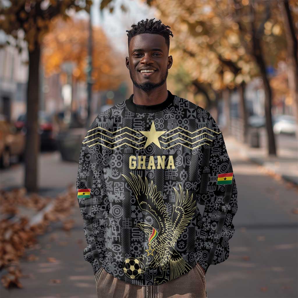Custom World Football 2026 Ghana Sweatshirt Black Stars Rise with Black Adinkra Pattern