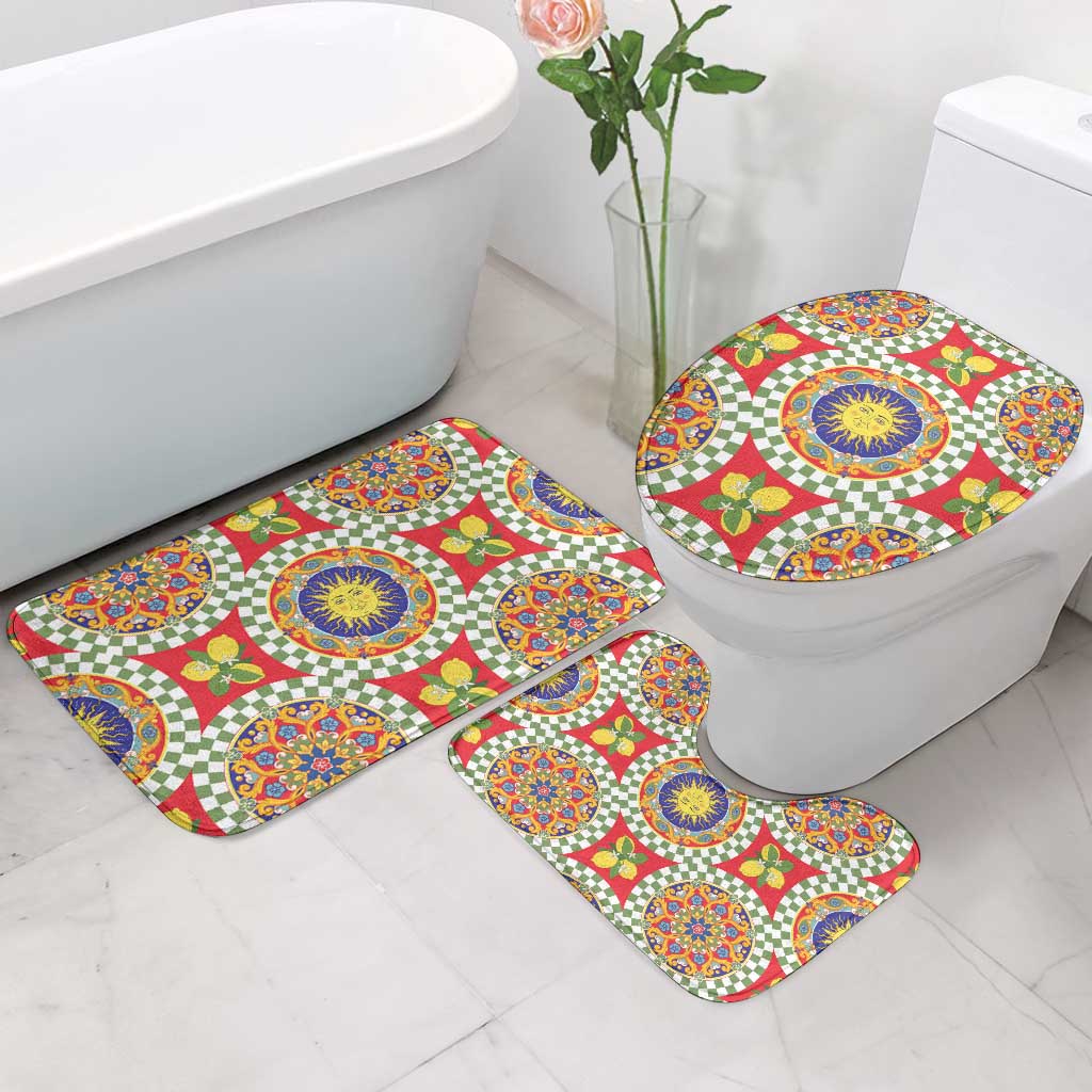 Green Sicilian Majolica Lemon Sun Art Bathroom Set