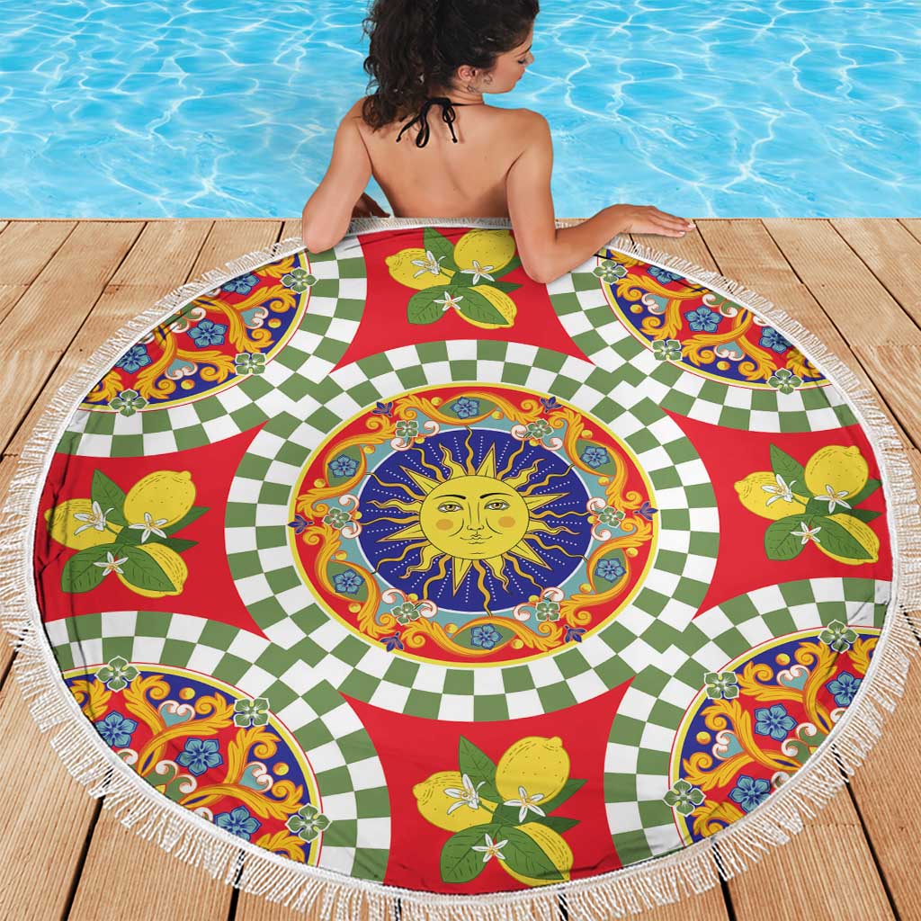 Green Sicilian Majolica Lemon Sun Art Beach Blanket