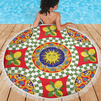 Green Sicilian Majolica Lemon Sun Art Beach Blanket