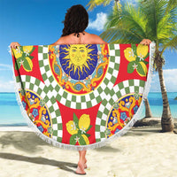 Green Sicilian Majolica Lemon Sun Art Beach Blanket