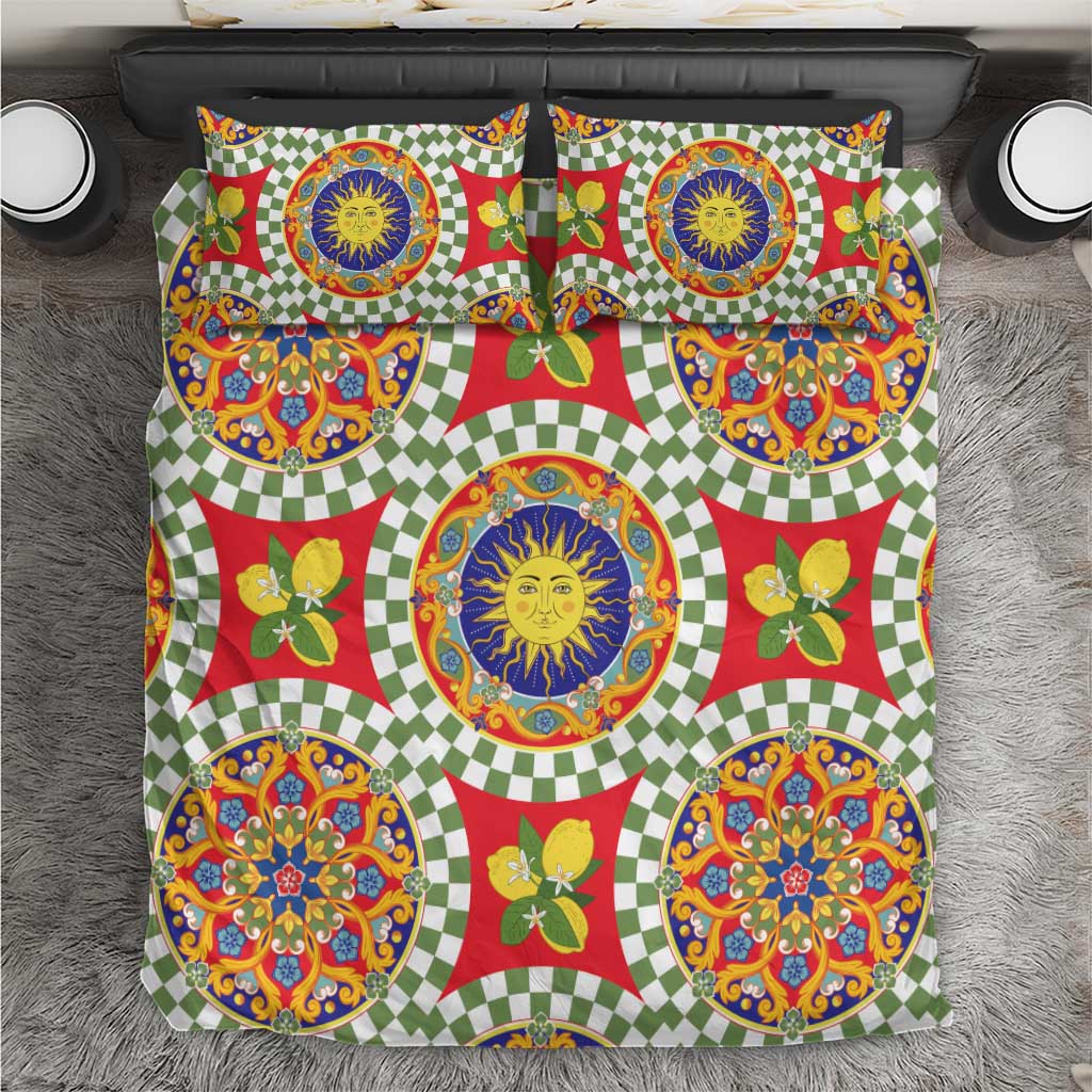 Green Sicilian Majolica Lemon Sun Art Bedding Set