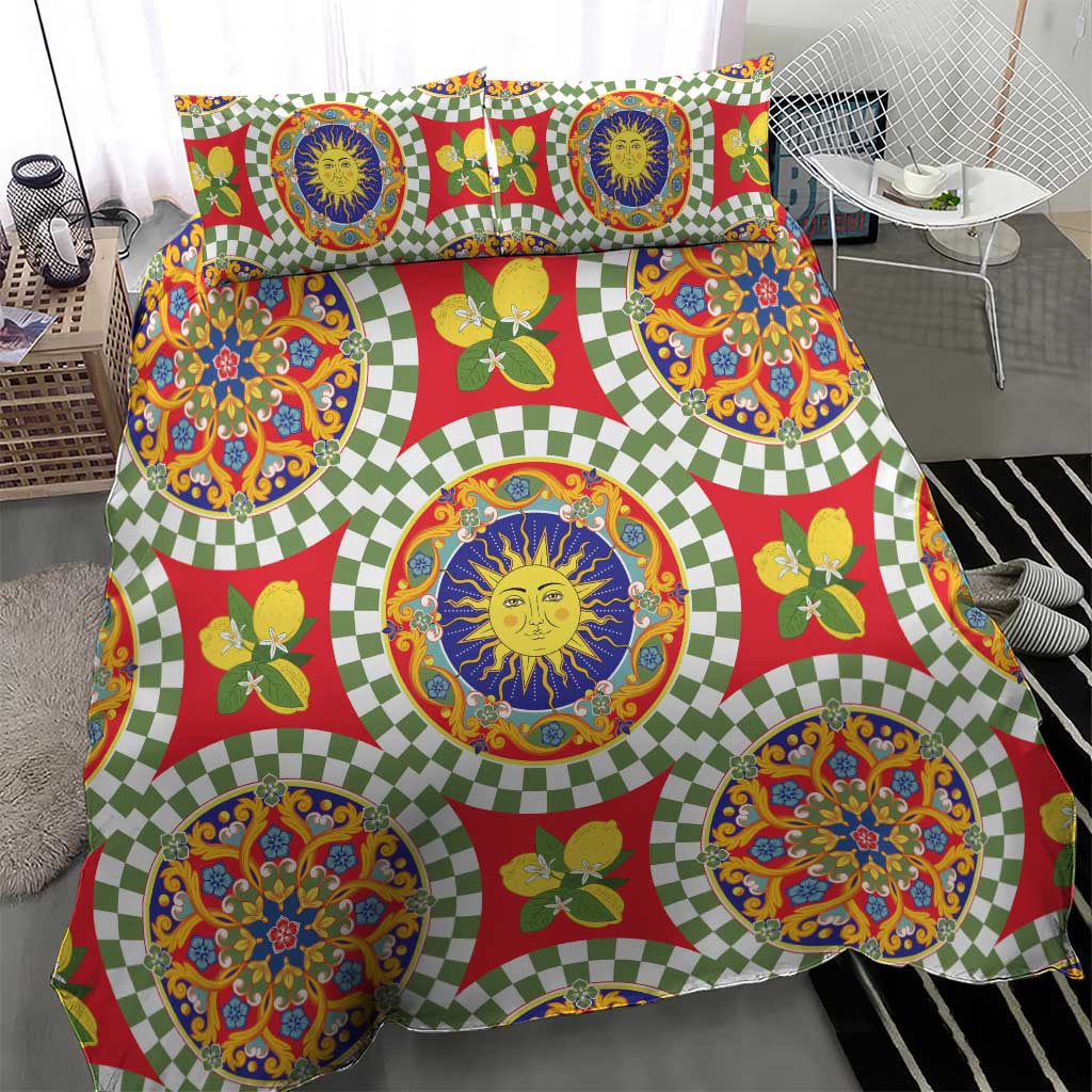 Green Sicilian Majolica Lemon Sun Art Bedding Set