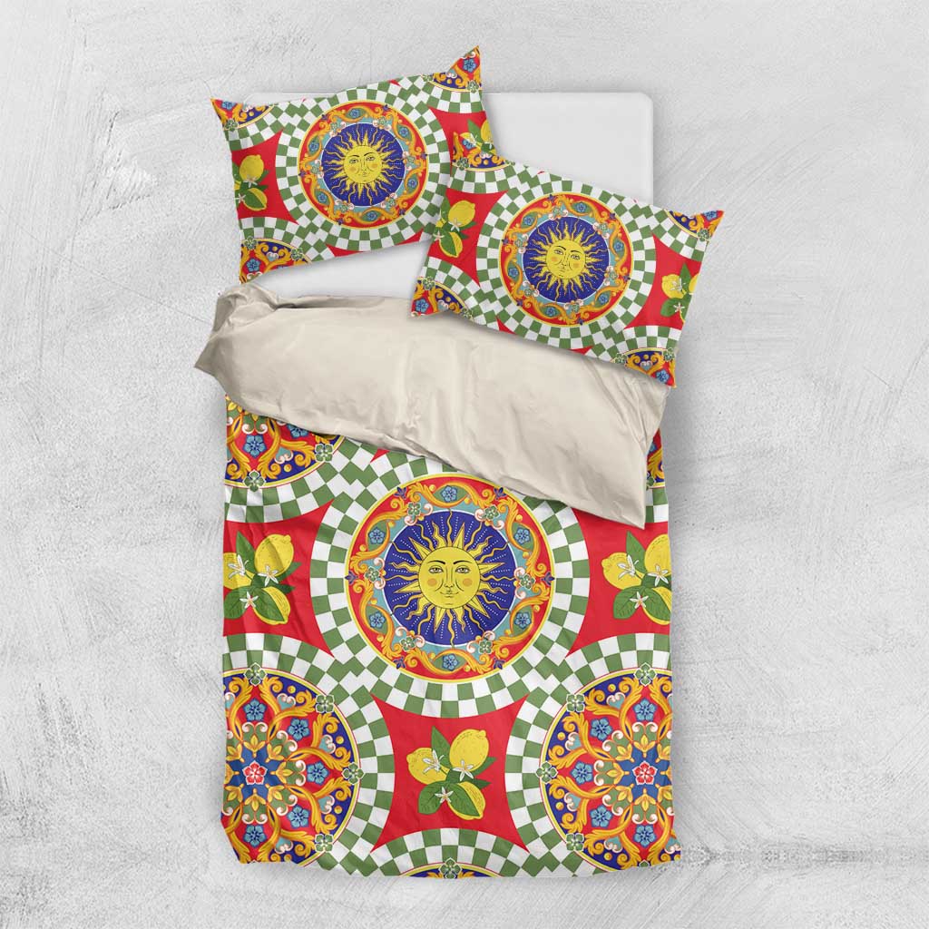 Green Sicilian Majolica Lemon Sun Art Bedding Set