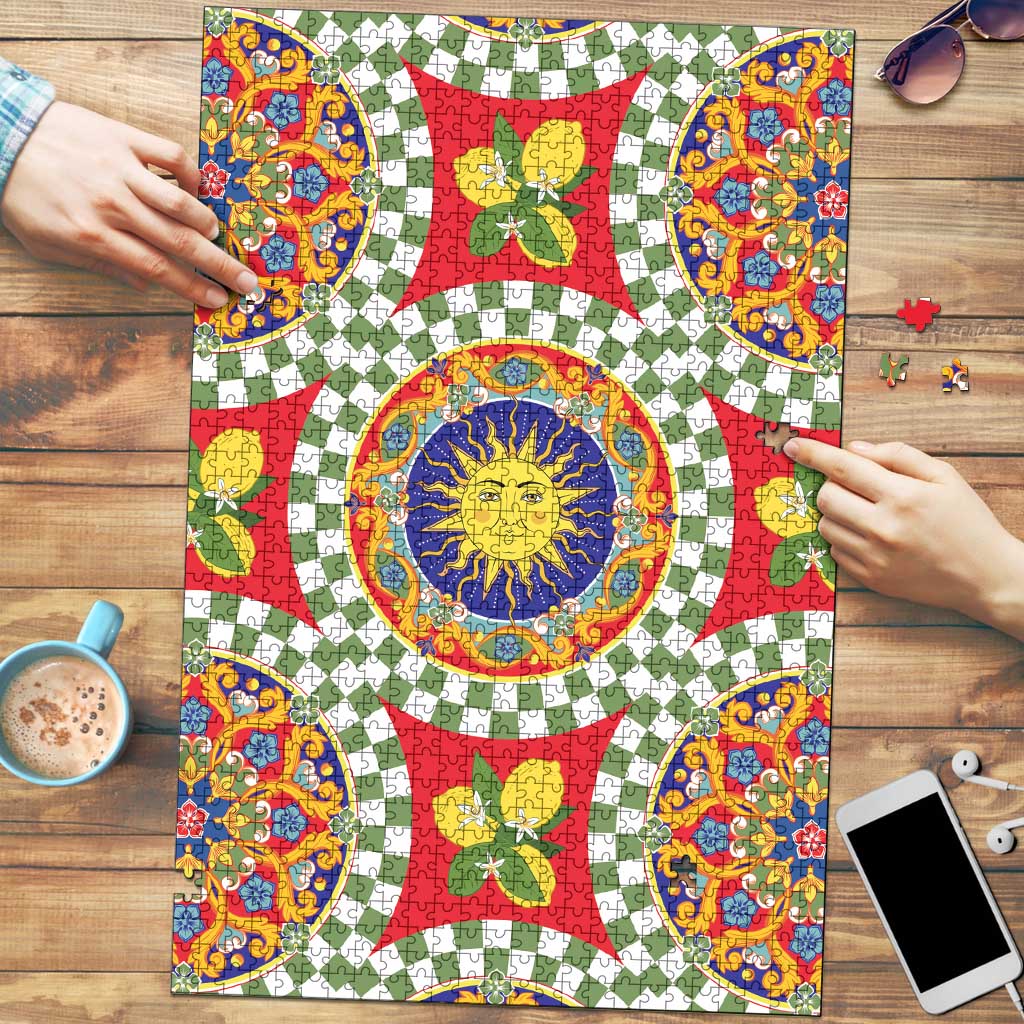 Green Sicilian Majolica Lemon Sun Art Puzzle