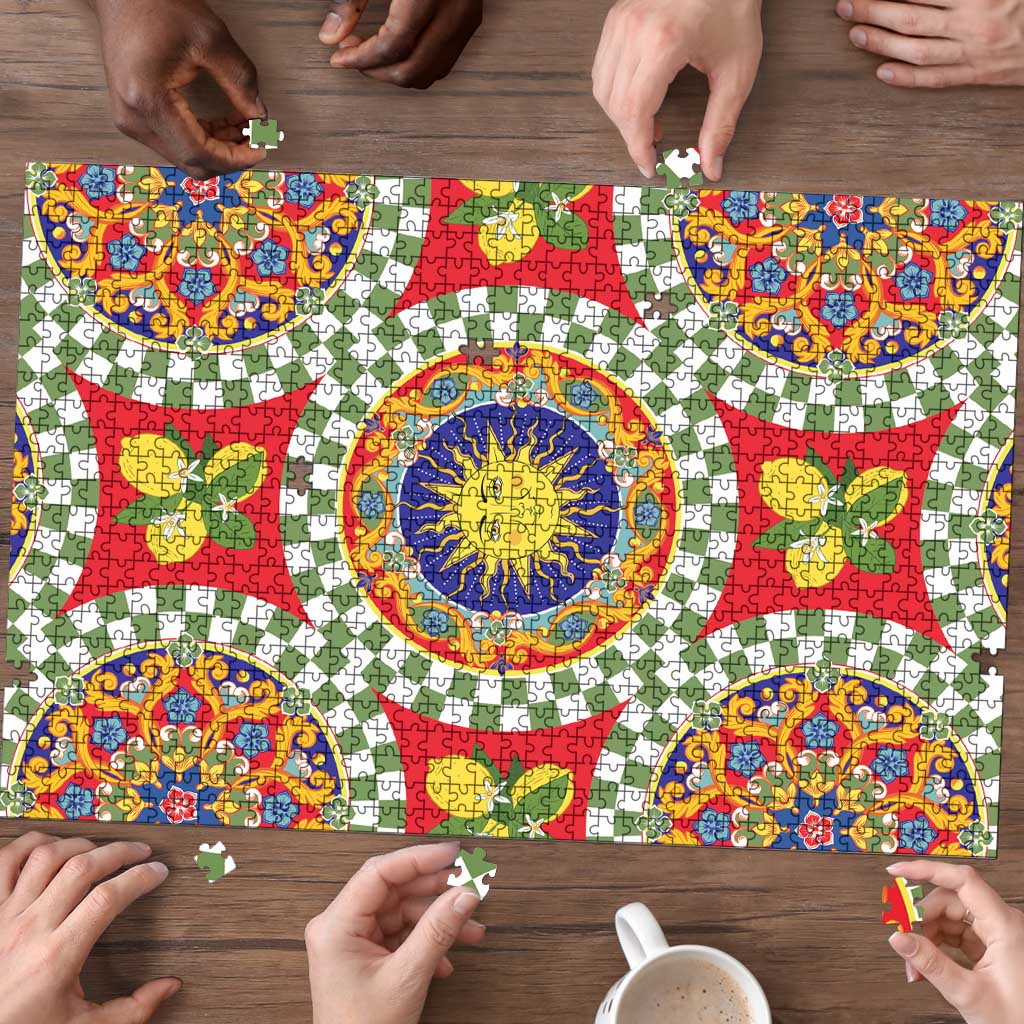 Green Sicilian Majolica Lemon Sun Art Puzzle