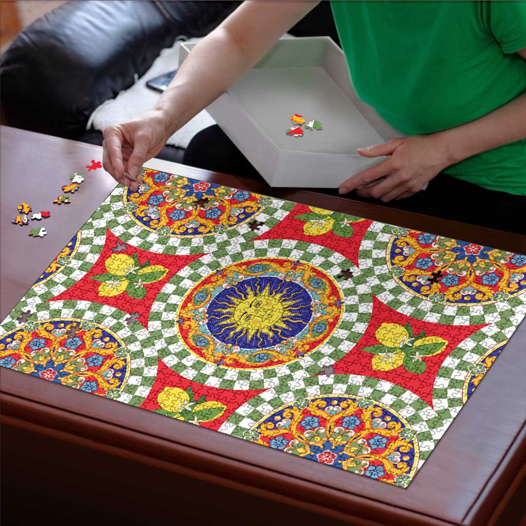 Green Sicilian Majolica Lemon Sun Art Puzzle