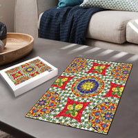 Green Sicilian Majolica Lemon Sun Art Puzzle