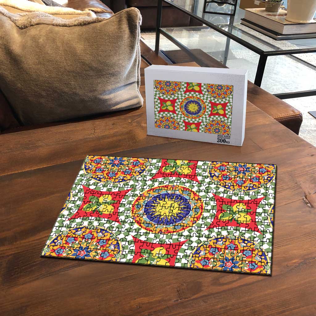Green Sicilian Majolica Lemon Sun Art Puzzle