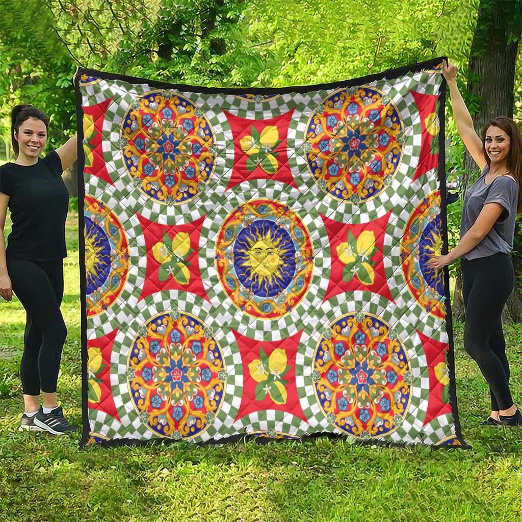 Green Sicilian Majolica Lemon Sun Art Quilt