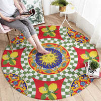 Green Sicilian Majolica Lemon Sun Art Round Carpet