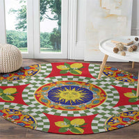 Green Sicilian Majolica Lemon Sun Art Round Carpet