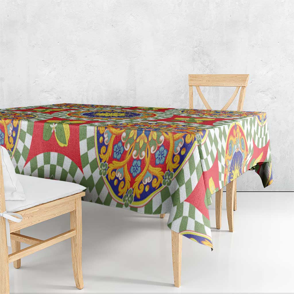 Green Sicilian Majolica Lemon Sun Art Tablecloth