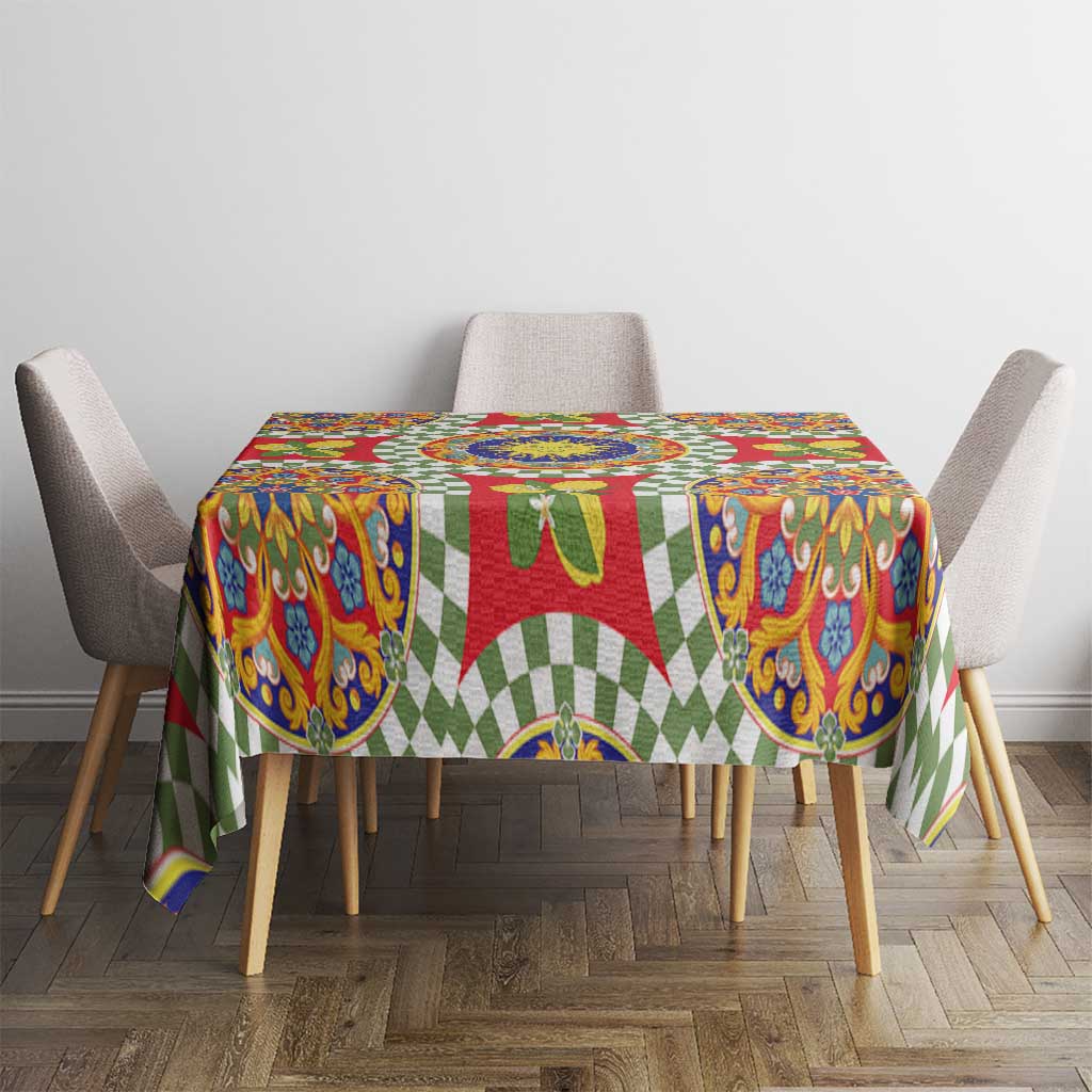 Green Sicilian Majolica Lemon Sun Art Tablecloth
