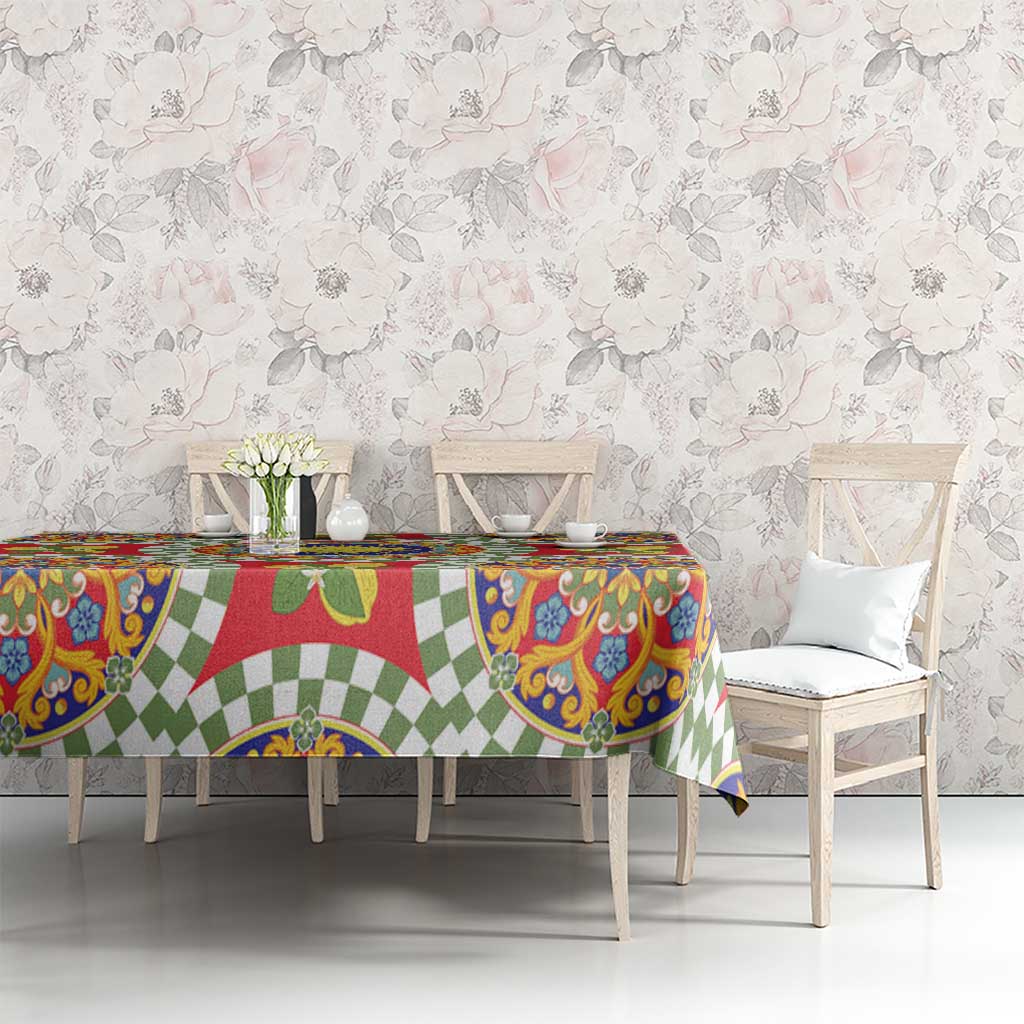 Green Sicilian Majolica Lemon Sun Art Tablecloth