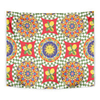 Green Sicilian Majolica Lemon Sun Art Tapestry