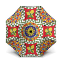 Green Sicilian Majolica Lemon Sun Art Umbrella