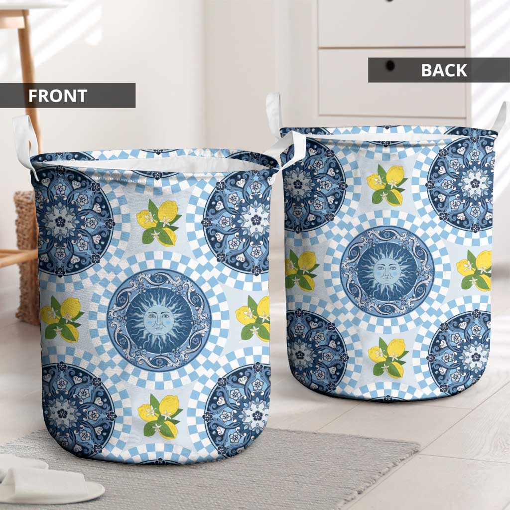 Blue Sicilian Majolica Lemon Sun Art Laundry Basket