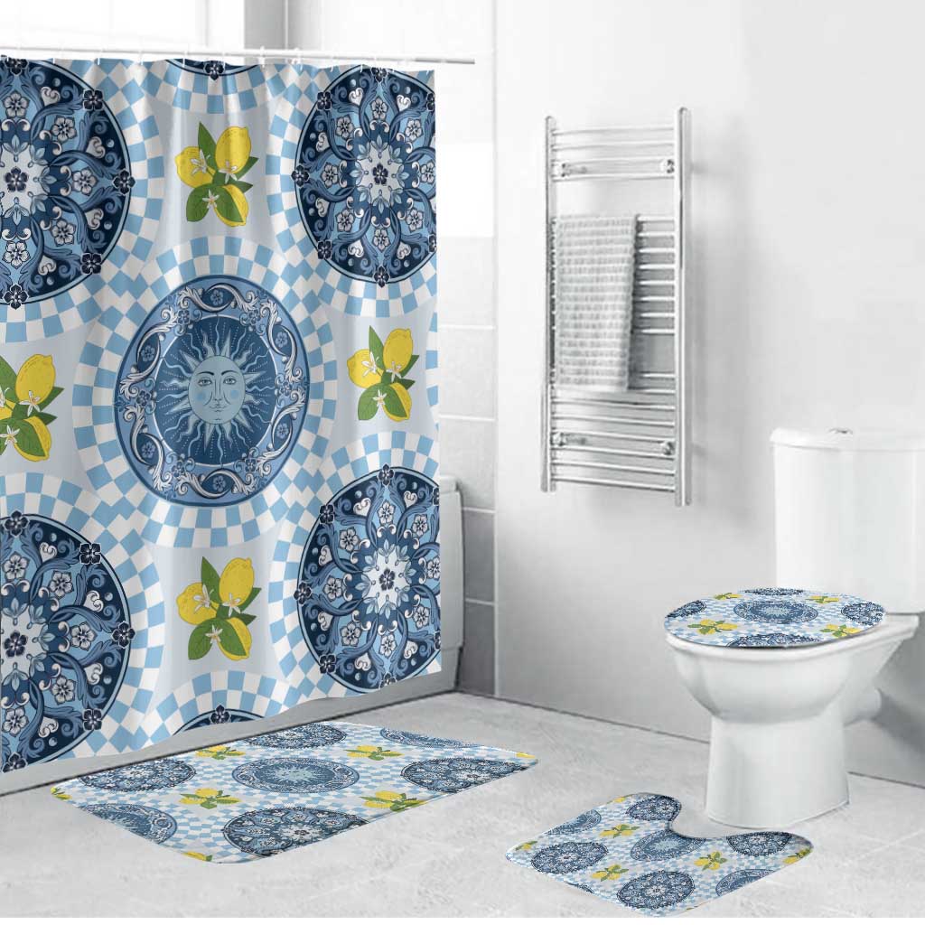 Blue Sicilian Majolica Lemon Sun Art Bathroom Set