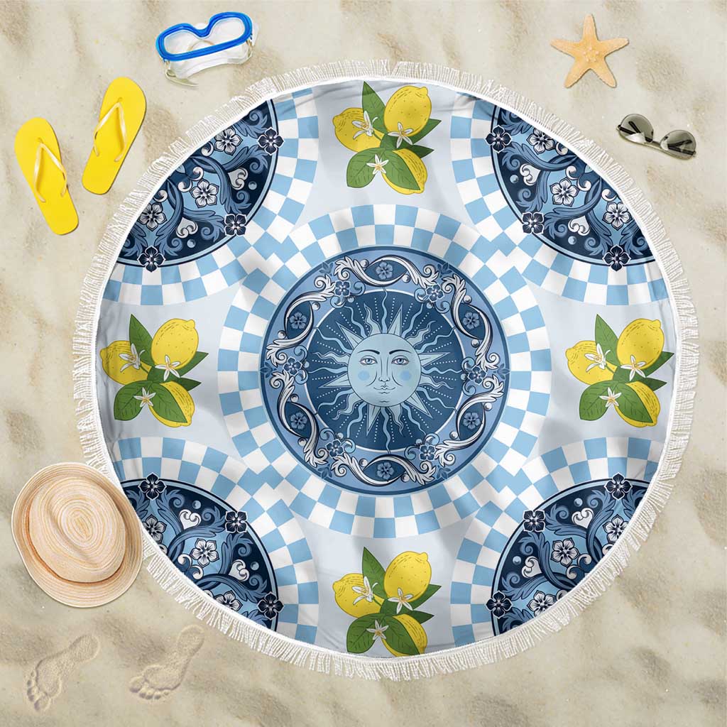 Blue Sicilian Majolica Lemon Sun Art Beach Blanket