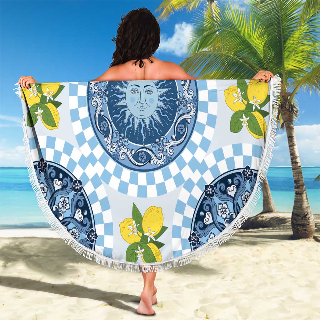 Blue Sicilian Majolica Lemon Sun Art Beach Blanket