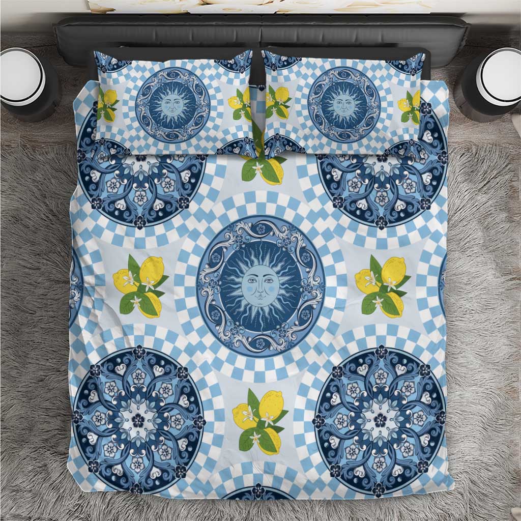 Blue Sicilian Majolica Lemon Sun Art Bedding Set
