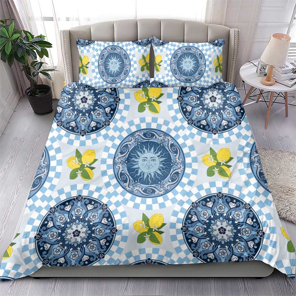 Blue Sicilian Majolica Lemon Sun Art Bedding Set