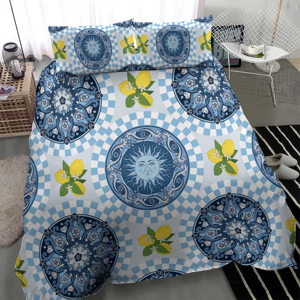 Blue Sicilian Majolica Lemon Sun Art Bedding Set
