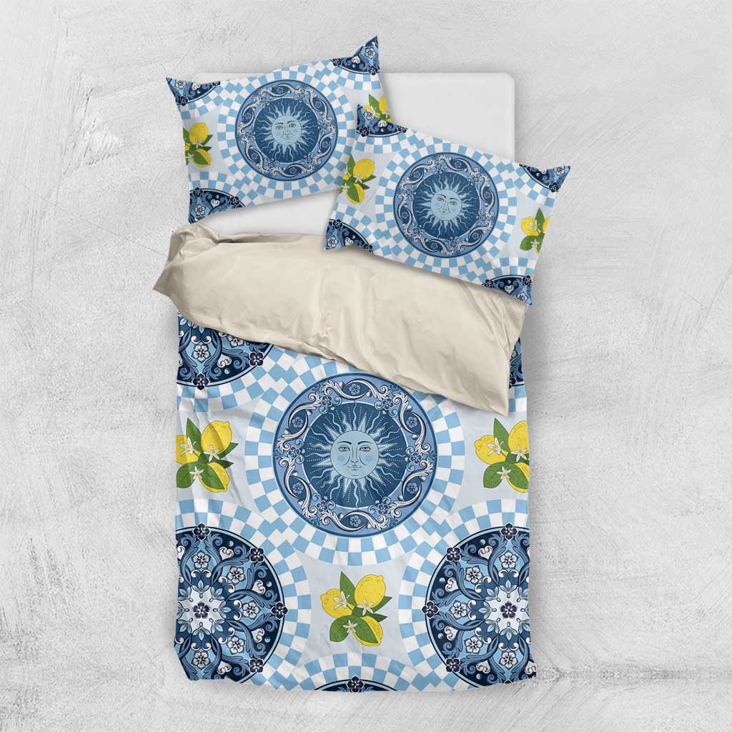 Blue Sicilian Majolica Lemon Sun Art Bedding Set