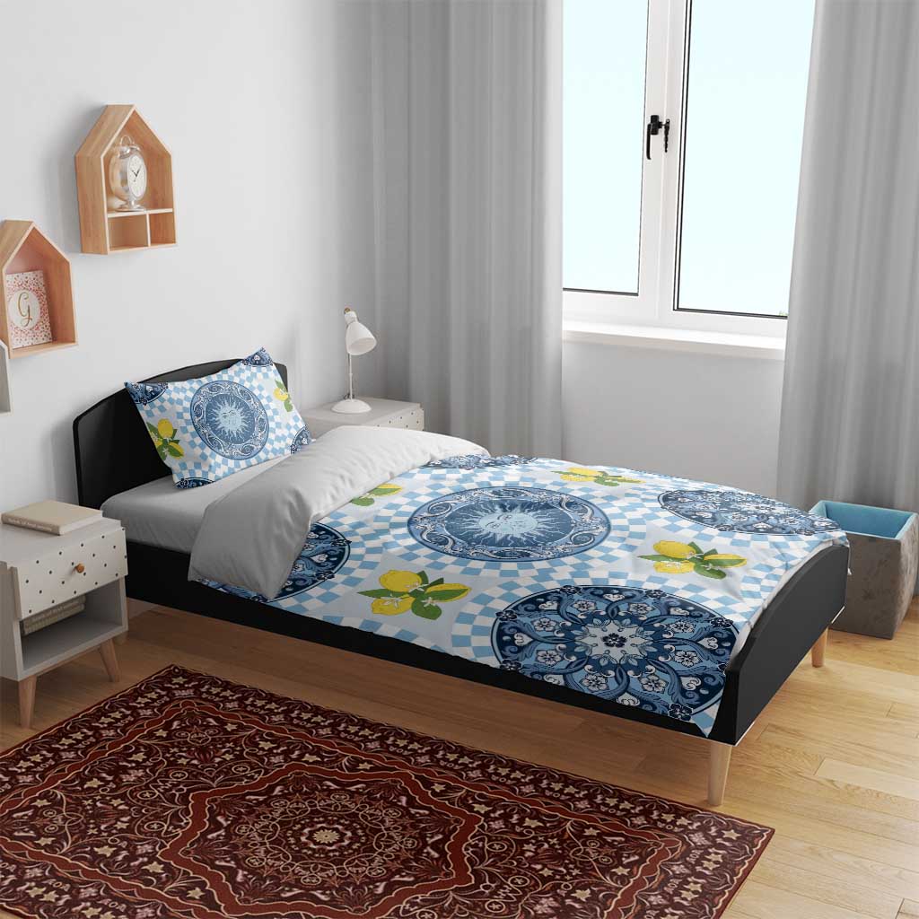 Blue Sicilian Majolica Lemon Sun Art Bedding Set
