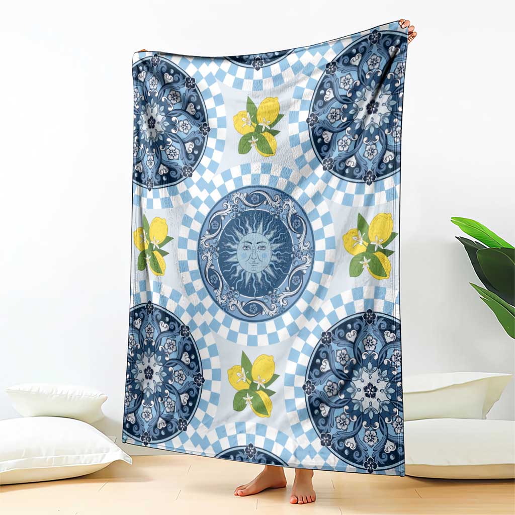 Blue Sicilian Majolica Lemon Sun Art Blanket