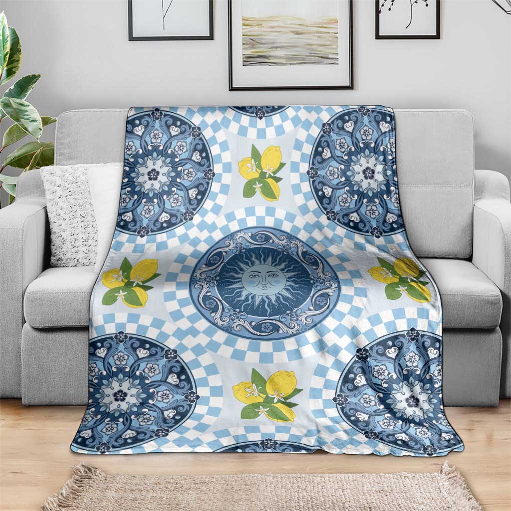 Blue Sicilian Majolica Lemon Sun Art Blanket