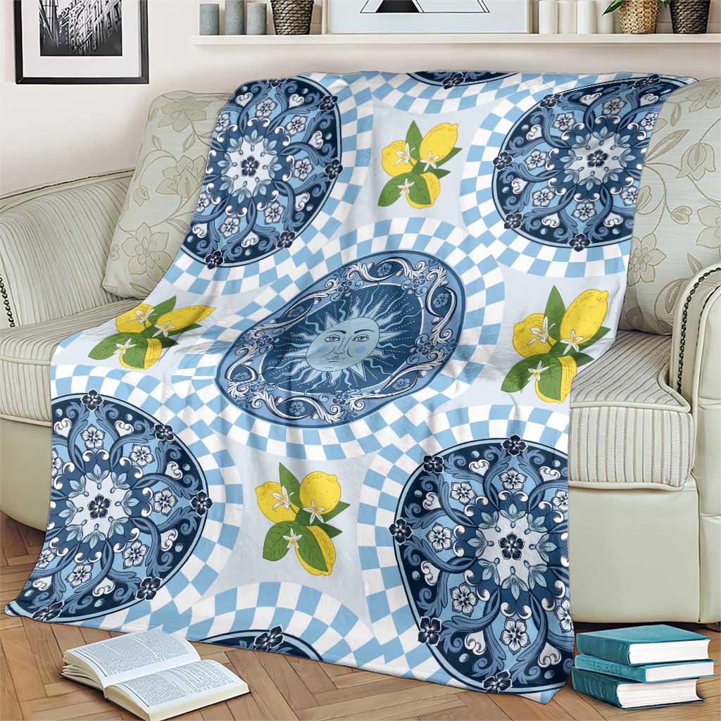 Blue Sicilian Majolica Lemon Sun Art Blanket