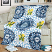 Blue Sicilian Majolica Lemon Sun Art Blanket
