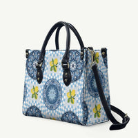 Blue Sicilian Majolica Lemon Sun Art Leather Bag