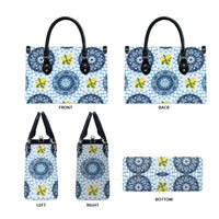 Blue Sicilian Majolica Lemon Sun Art Leather Bag