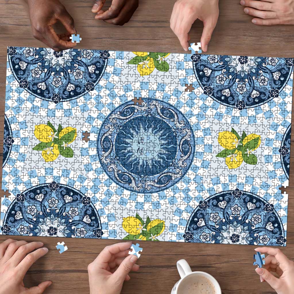 Blue Sicilian Majolica Lemon Sun Art Puzzle